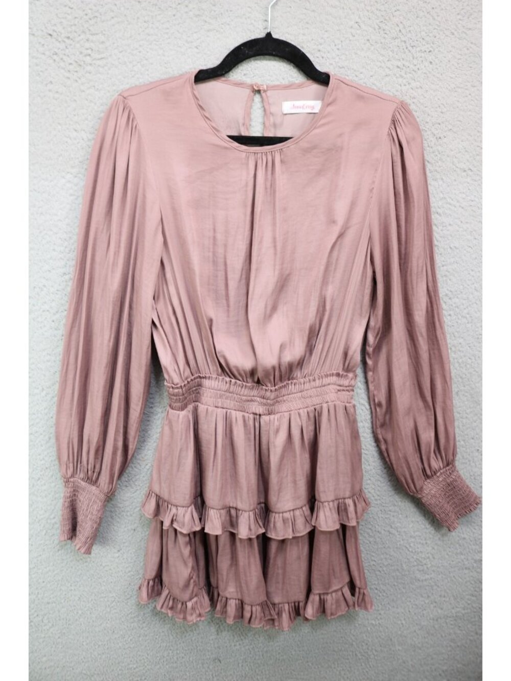 Anna Craig Long Balloon Sleeves Tiered Silky Dress-Small-Minimalist